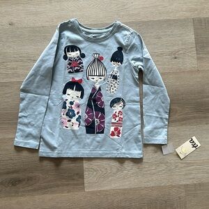 Tea Collection Long Sleeve Girls Shirt Kokeshi Dolls